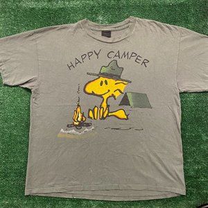 Vintage 90s Peanuts Woodstock Happy Camper T-Shirt Single Stitch Gorpcore XL